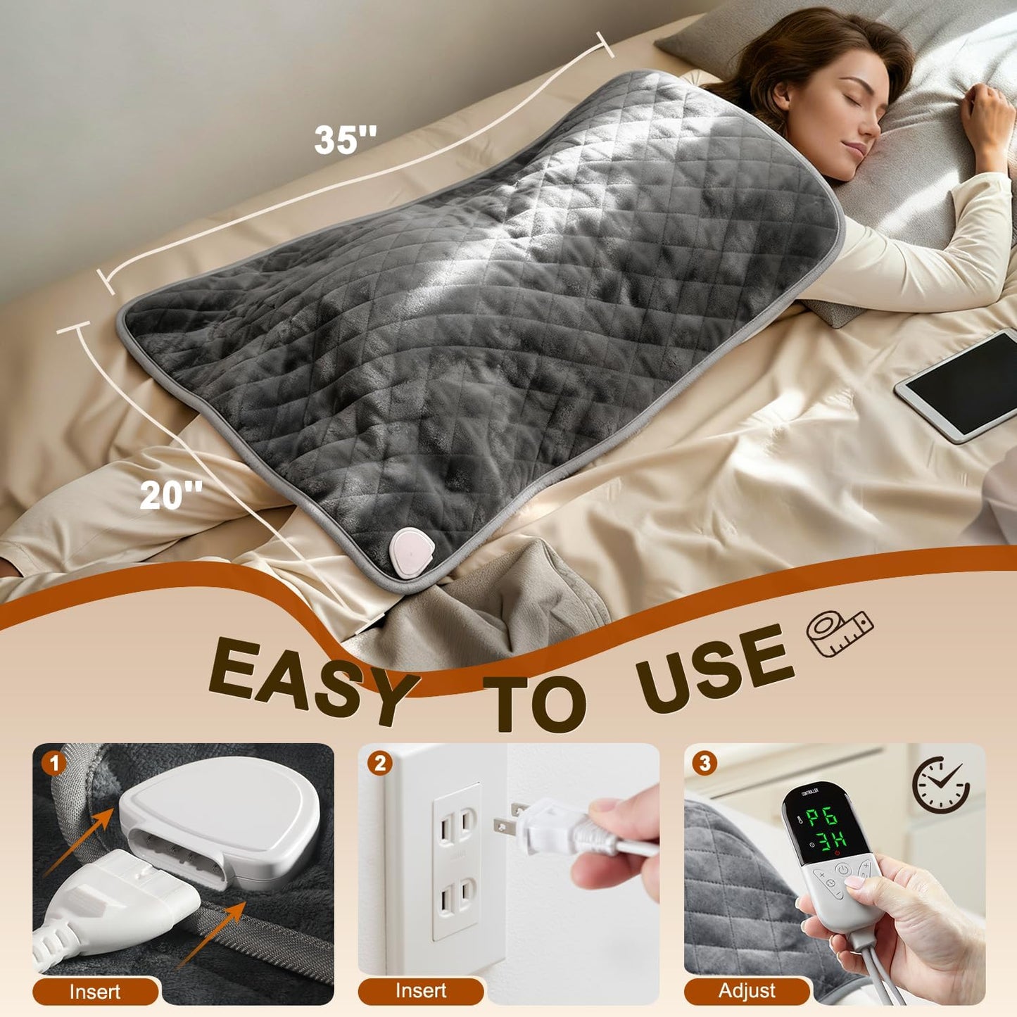 35 x 20 Inch King Size Electric Heating Pad for Back, Neck and Shoulders | FSA Eligible HSA, for Period Cramps, Abdomen and Knee, Dry or Moist Heat Use, 2H Auto Shut Off, 6 Heat Settings, Washable