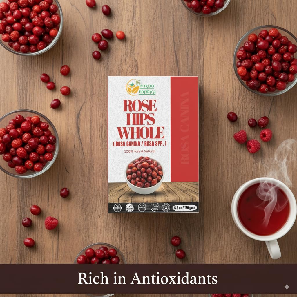 Herbs Botanica Rosehips Dried Rose Hip Herbal Tea, Homemade Sauce, Jellies, Soups, Seasoning, Syrup Vitamin C Rich 100% Naturally Dried Rosa Canina Cynorrhodon 5.30oz | Resealable Kraft Bag