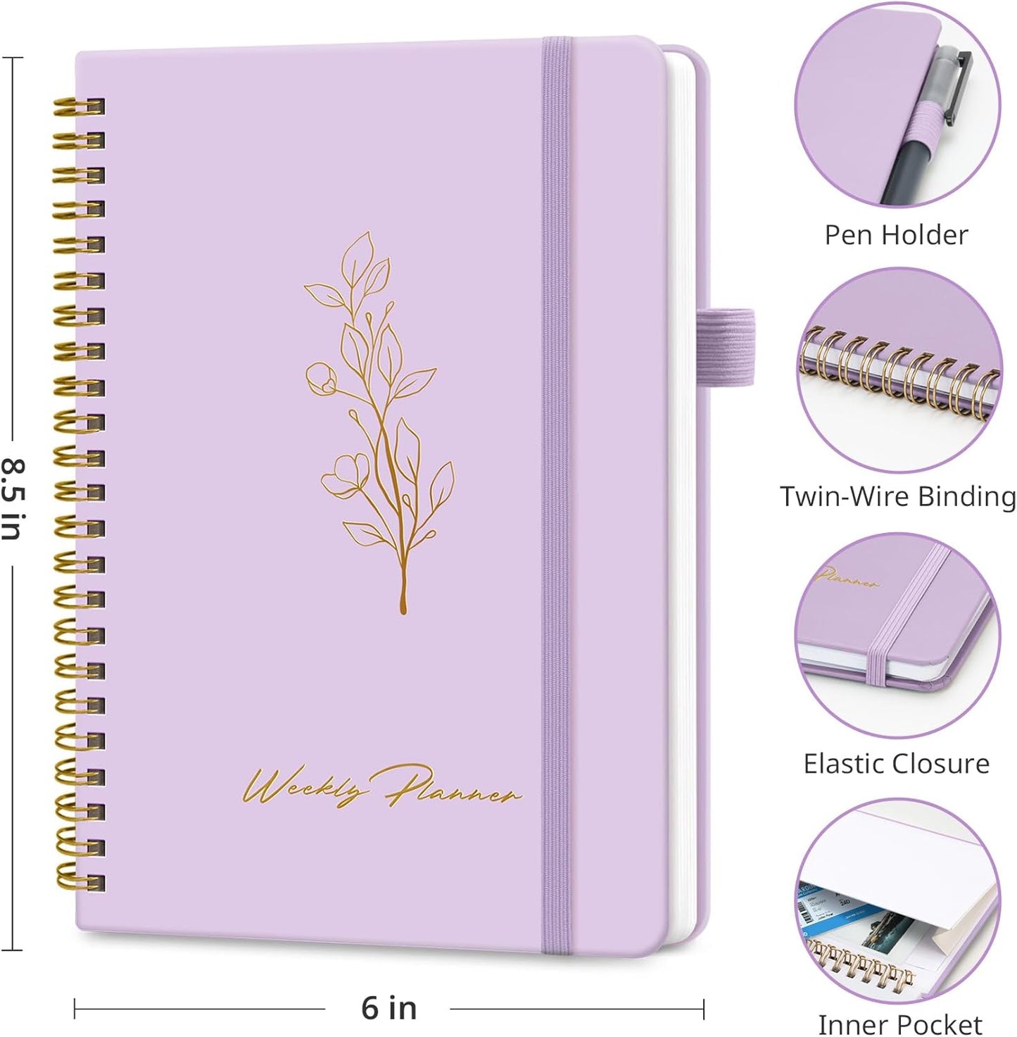 Taja Undated Weekly Planner, Weekly To Do List Notebook with Goal & Habit Tracker Organizer, A5 Weekly Planner Notebook with Spiral Binding, 6.1" x 8.2" - Green