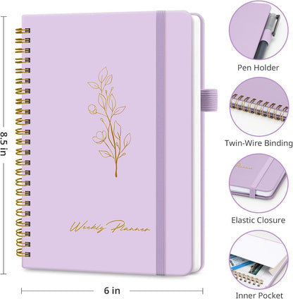 Taja Undated Weekly Planner, Weekly To Do List Notebook with Goal & Habit Tracker Organizer, A5 Weekly Planner Notebook with Spiral Binding, 6.1" x 8.2" - Green