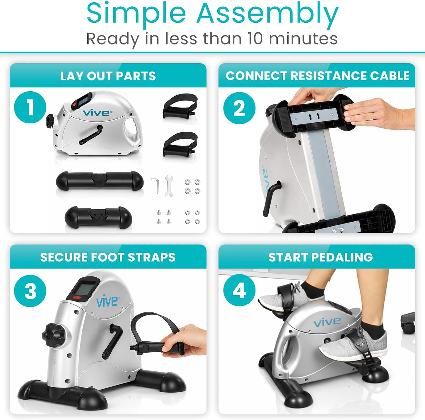 Vive Under Desk Bike Pedal Exerciser - Stationary Exercise Leg Peddler - Low Impact, Portable Mini Cycle Bike for Under Your Office Desk - For Arm or Foot - Small, Sit-Down Recumbent Equipment Machine