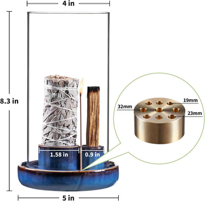 4 in 1 Incense Holder, Ceramic Base, Glass Cover Anti Ash Flying