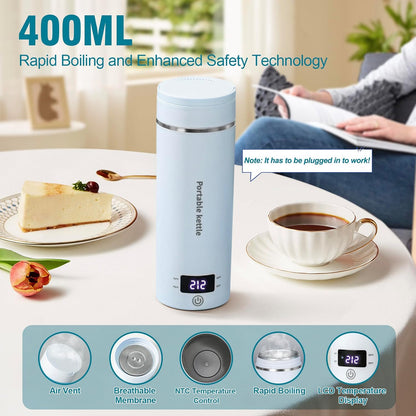 Touxila Portable Electric Kettle for Travel 120V, 13.5oz, 4 Temp Settings
