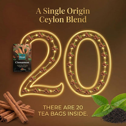 Dilmah Cinnamon Black Tea – 20 Tea Bags | Fun Flavored Ceylon Tea, Warm Spiced Aroma, Medium Caffeine, Ceylon cinnamon tea bags