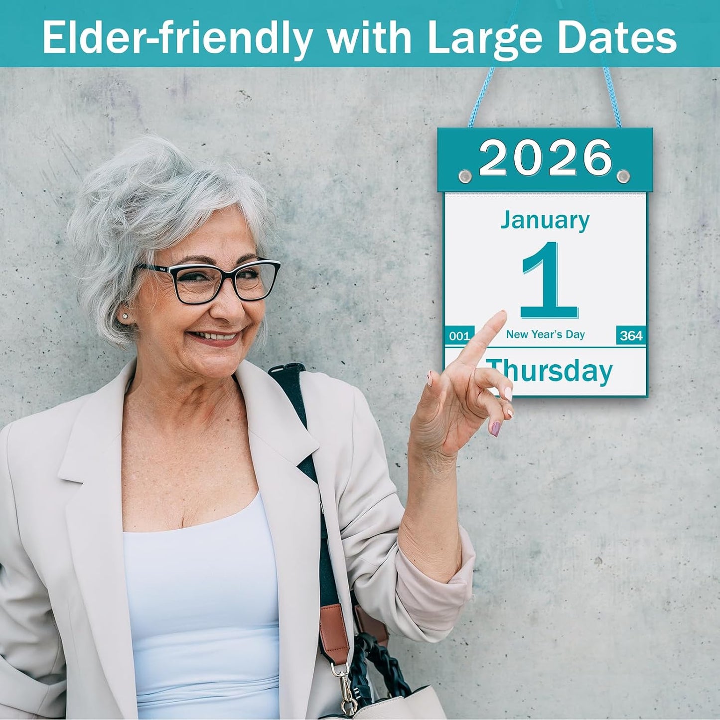 2026 Daily Wall Calendar, Page per Day with Large Print Dates, 365 Day Tear off Wall Calendar for Seniors Gift Home Office School Dorms, 8.5" x 6", Tear Away Calendars with Hanging String, Cyan