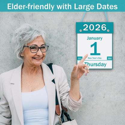2026 Daily Wall Calendar, Page per Day with Large Print Dates, 365 Day Tear off Wall Calendar for Seniors Gift Home Office School Dorms, 8.5" x 6", Tear Away Calendars with Hanging String, Cyan