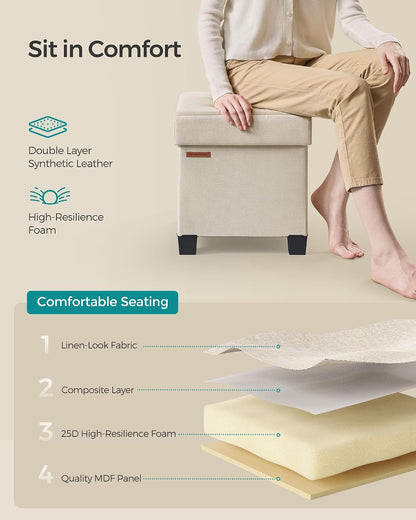 SONGMICS Storage Ottoman, Small Ottoman Foot Rest with Legs, 12.6 x 15.7 x 13.2 Inches Foot Stool, Load up to 660 lb, for Living Room, Bedroom, Dorm, Slate Gray ULSF012G01