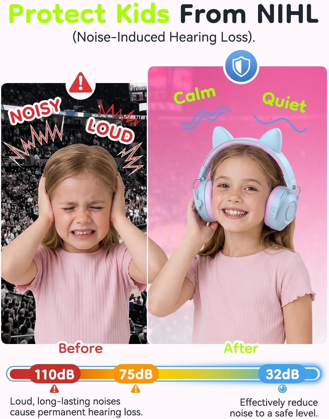 Dr.meter Ear Muffs for Noise Reduction: 27.4SNR Noise Cancelling Headphones for Kids Adults, EM100 Adjustable Hearing Protection Earmuffs for Monster Jam, Autism Sensory, Concerts, Fireworks
