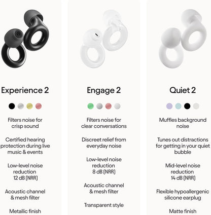 Loop Experience 2 Ear Plugs – Stylish Certified Hearing Protection for Concerts & Festivals, Live Events, Musicians, Sports, DJs and Nightlife – 17dB Noise Reduction Earplugs (High-Fidelity)