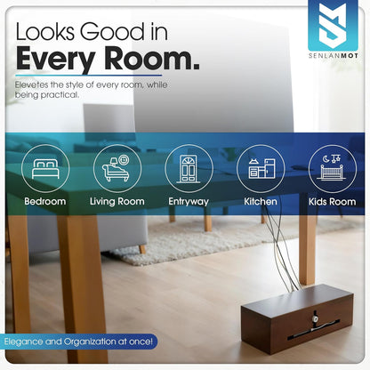 Wooden Cable Management Box – Modern Wire Organizer Box & Power Strip Cover for Home or Office | Large Cable Hider for Wires, Chargers & Extension Leads