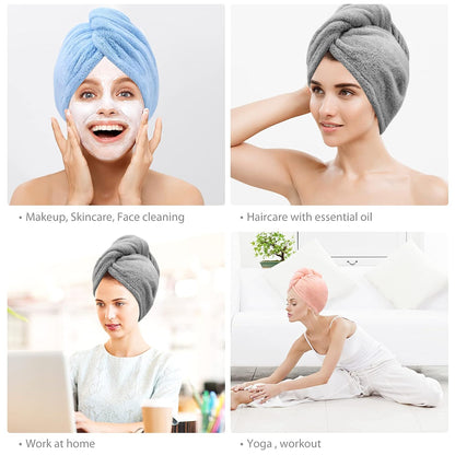 2 Pack Microfiber Hair Towel - 41 x 24 inches Super Soft, Absorbent, Fast Drying Without Frizz Hair Towel Wrap for Women Long, Thick, Curly Hair - Hair Turbans with Elastic Strap