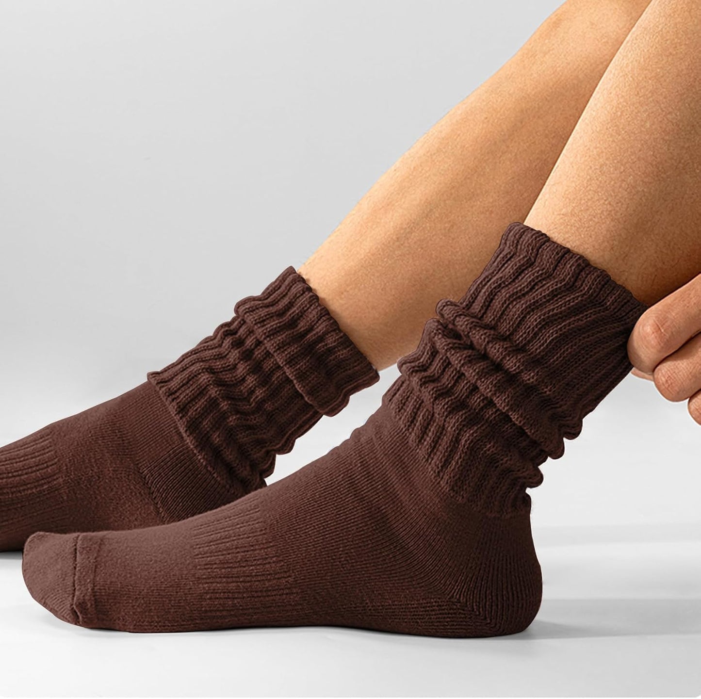 AugRing Women's Scrunch Crew Socks Retro 3-Pack Solid Cotton Boot Calf Chunky Ribbed Cozy Slouchy Socks Size 5-11