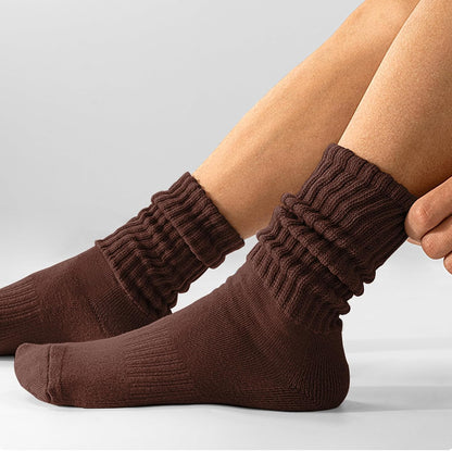 AugRing Women's Scrunch Crew Socks Retro 3-Pack Solid Cotton Boot Calf Chunky Ribbed Cozy Slouchy Socks Size 5-11