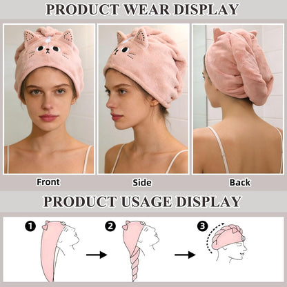 2Pack Microfiber Hair Towel Wrap for Kids, Cute Cat Absorbent Hair Drying Turbans Head Towels for Women Girls (Pink and Gray cat)