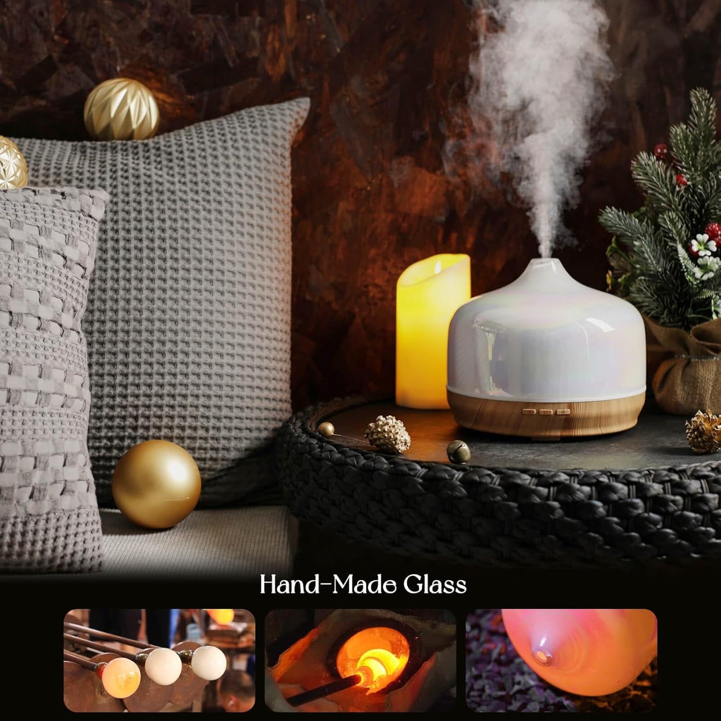 Porseme 500ml Glass Essential Oil Diffuser Aromatherapy Ultrasonic Cool Mist Humidifier 15-21 Running Hours Waterless Auto-Off Air Diffusers for Sleeping Yoga Working Spa(Light Blue)