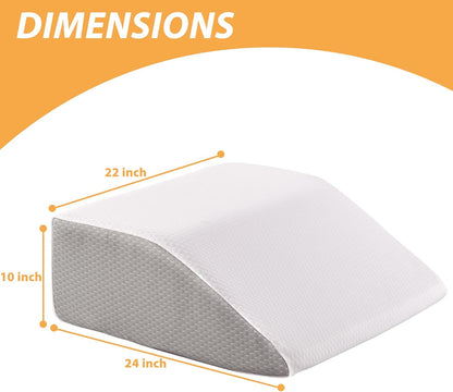 Bedluxe Leg Pillow Elevation Blood Circulation, Wedge Pillow for Legs Swelling, Leg Elevating Wedge Pillow for After Surgery, Foot Knee Pillow for Leg Rest, Sleeping, Memory Foam Top, 8in, White/Grey