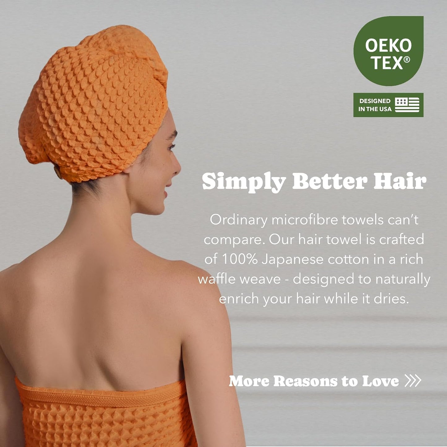 Luxury Organic Japanese Cotton Hair Drying Waffle Towel Wrap for Women | Absorbent, Quick-Dry Head Turban for Shower, Sauna, Spa | Extra Large for Long, Curly, Straight Hair With Button (White, 1 Pc)
