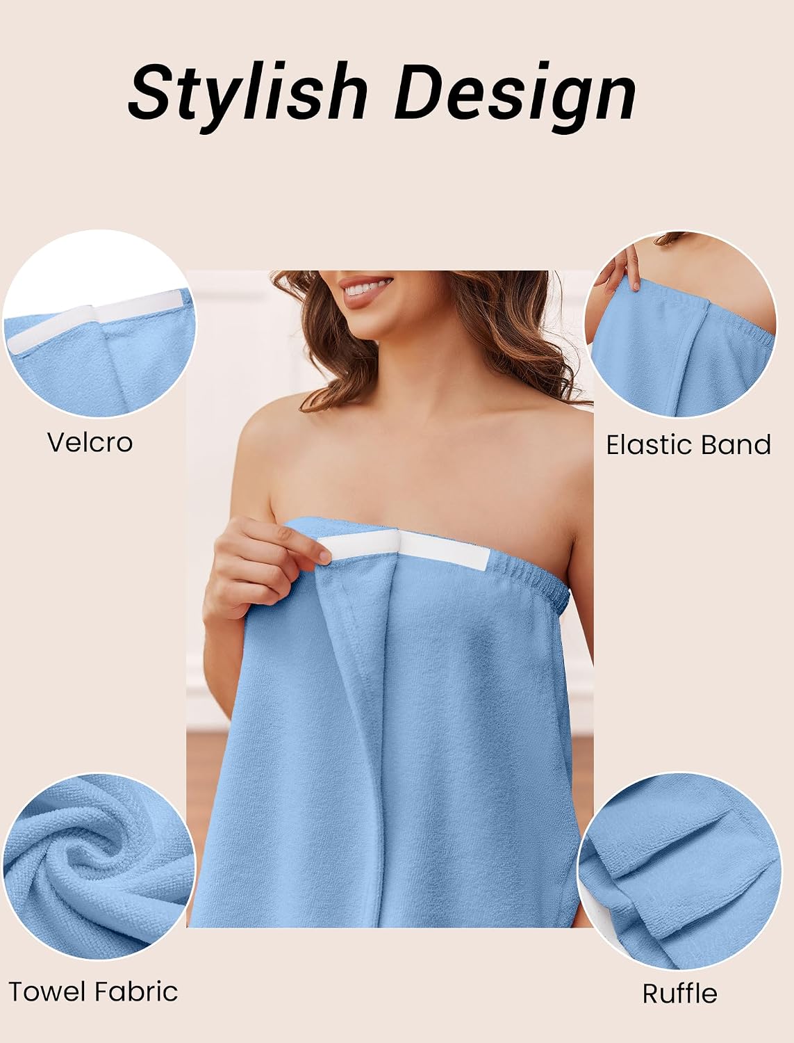 Ekouaer Towel Wrap for Women With Velcro Ruffle Wrap Robes