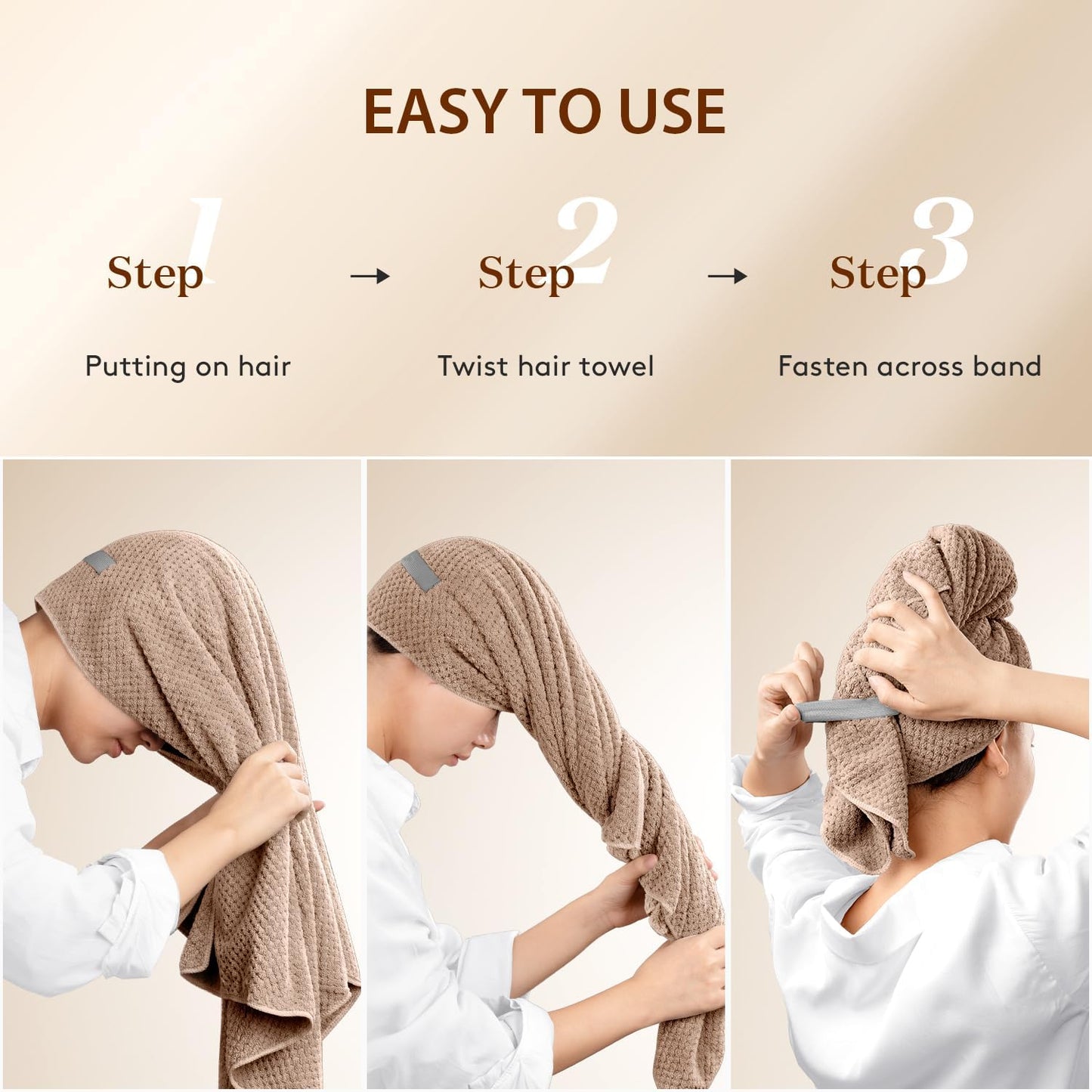 YFONG Large Hair Towel Wrap for Women, Super Absorbent Microfiber Hair Towel for Curly Hair, Fast Drying Hair Turbans with Elastic,Hair Drying Towel Wrap for Hair Care 26.3" X 40" (Blue)