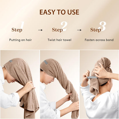 YFONG Large Hair Towel Wrap for Women, Super Absorbent Microfiber Hair Towel for Curly Hair, Fast Drying Hair Turbans with Elastic,Hair Drying Towel Wrap for Hair Care 26.3" X 40" (Blue)