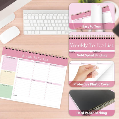 Weekly To Do List Notepad, Undated Planner with 52 Sheets (8.5''x11'') | Desk Accessories and Supplies, Women & Man, Home School & Work