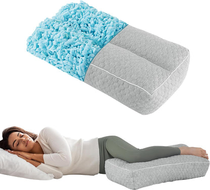 HOMBYS Shredded Memory Foam Knee Pillow for Side Sleepers, 6.5" Height Pillow Between Legs for Aligns Spine & Relieves Pressure Hip & Leg Elevation, Supportive Pillow for Pregnancy, Sciatica, White