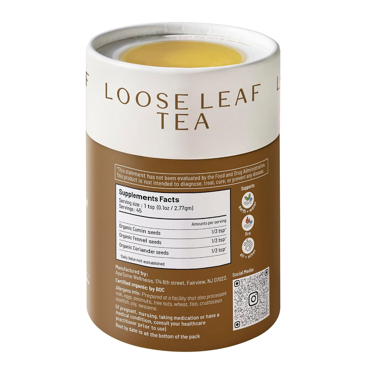 CCF Tea, Organic Cumin Coriander Fennel Tea, Ayurvedic Loose Leaf Tea to support Digestion*, Caffeine free, Herbal - 4.4 oz