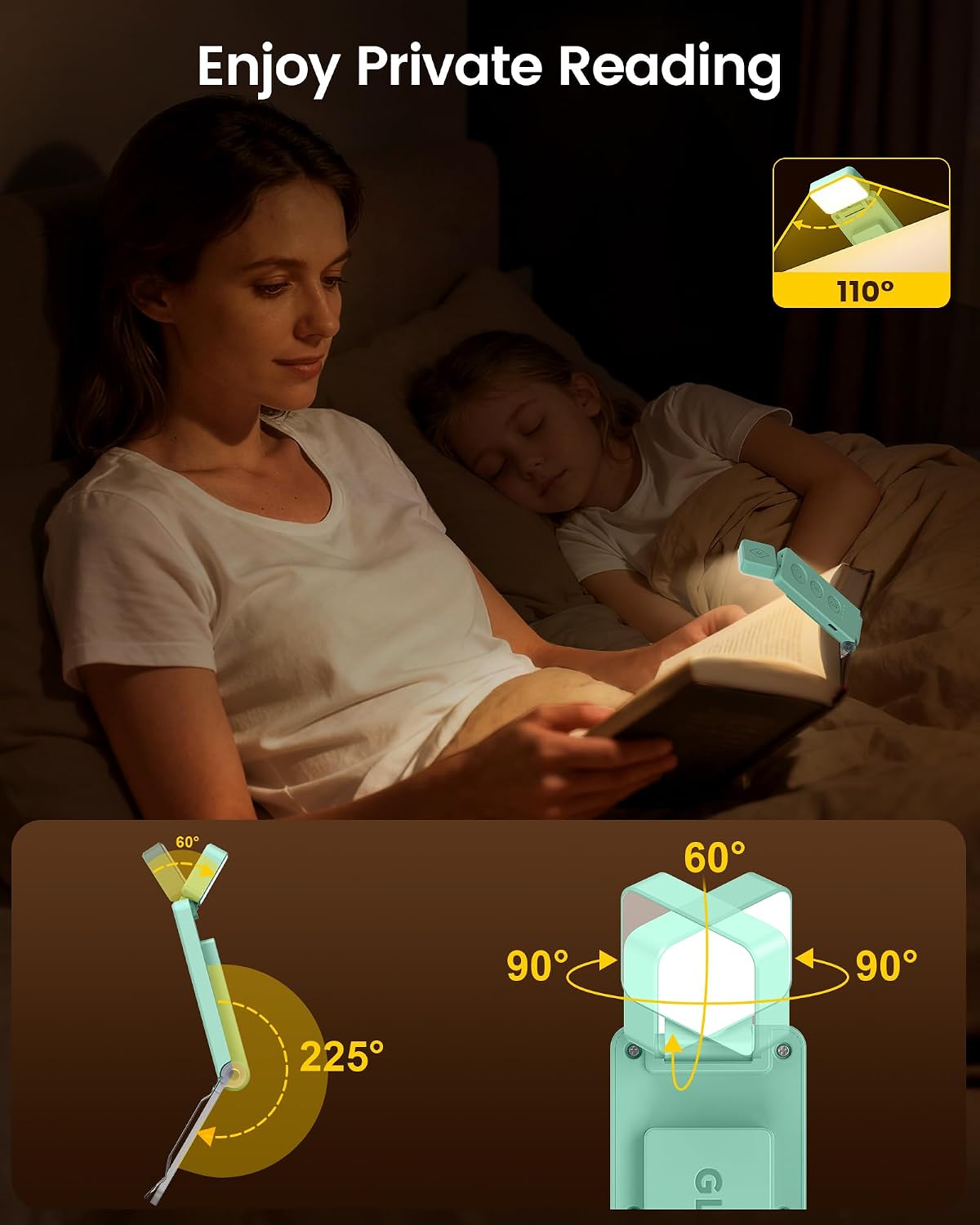 Glocusent Eye-Caring 12 LED Book Light, Compact Rechargeable Reading Light