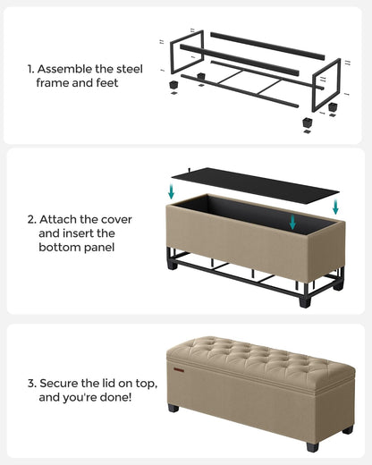 SONGMICS Storage Ottoman Bench, Foot Rest with Legs, 15.7 x 43.3 x 15.7 Inches, End of Bed Bench, Storage Chest, Load up to 660 lb, for Living Room, Bedroom, Entryway, Dark Gray ULSF088G01