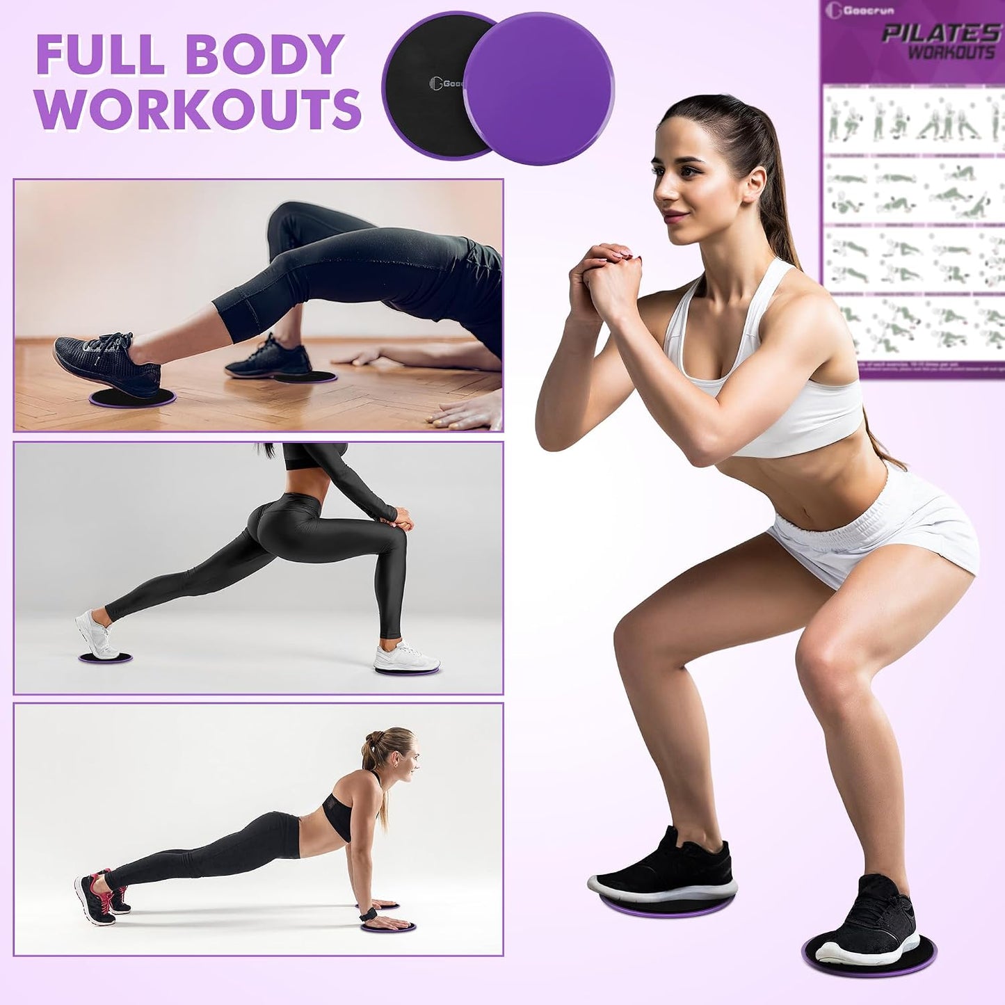 Goocrun Pilates Ring Set Exercise Equipment, with Exercise Resistance Bands Set, Pilates Ball, Sliding Disks. Portable Home Gym - with Fitness Guide Poster