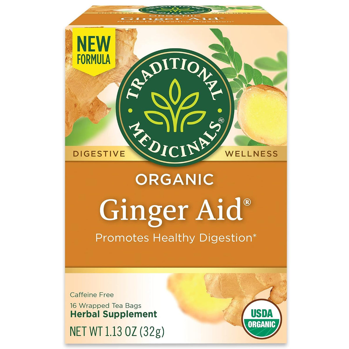 Traditional Medicinals Organic Ginger Aid Herbal Tea, Promotes Healthy Digestion, (Pack of 3) - 48 Tea Bags Total