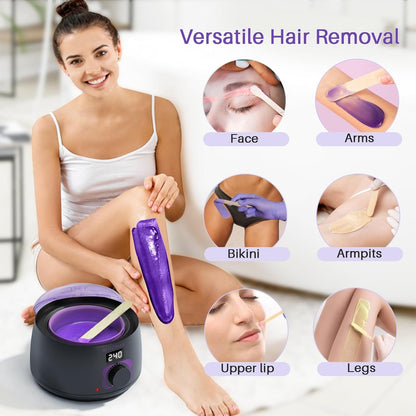 BLITZWAX Brazilian and Bikini Waxing Kit for Women, Hard Wax Warmer for Face, Legs and Body, At Home Hair Removal Kit, Beginner Friendly, Digital Fast Heating, 51 Wax Items