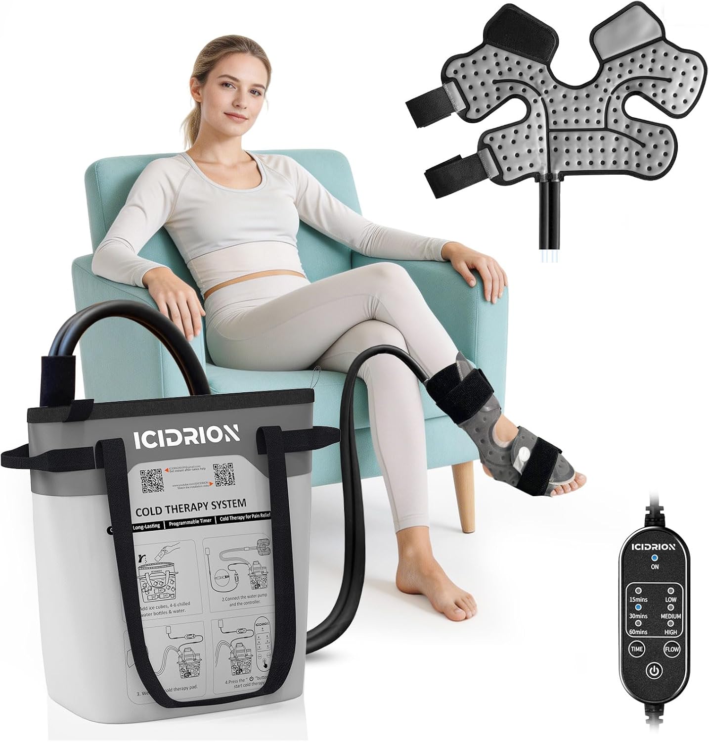 Cold Therapy Machine, Programmable Ice Machine for Shoulder After Surgery, Portable Shoulder Replacement Recovery System, Cryotherapy Pain Relief with Pad