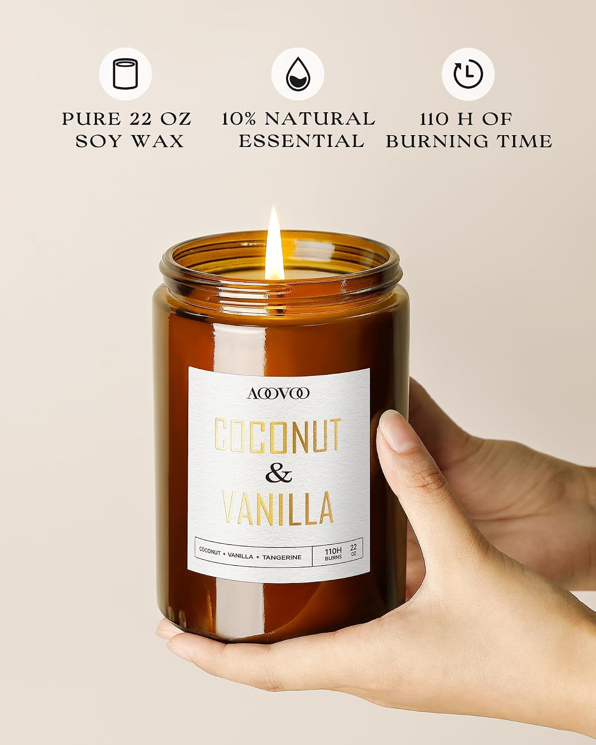 AOOVOO Coconut Vanilla Candles - 9 oz Scented Candles, Aromatherapy Candle, Soy Candle for Home Scented
