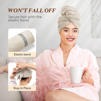 YFONG Large Hair Towel Wrap for Women, Super Absorbent Microfiber Hair Towel for Curly Hair, Fast Drying Hair Turbans with Elastic,Hair Drying Towel Wrap for Hair Care 26.3" X 40" (Blue)