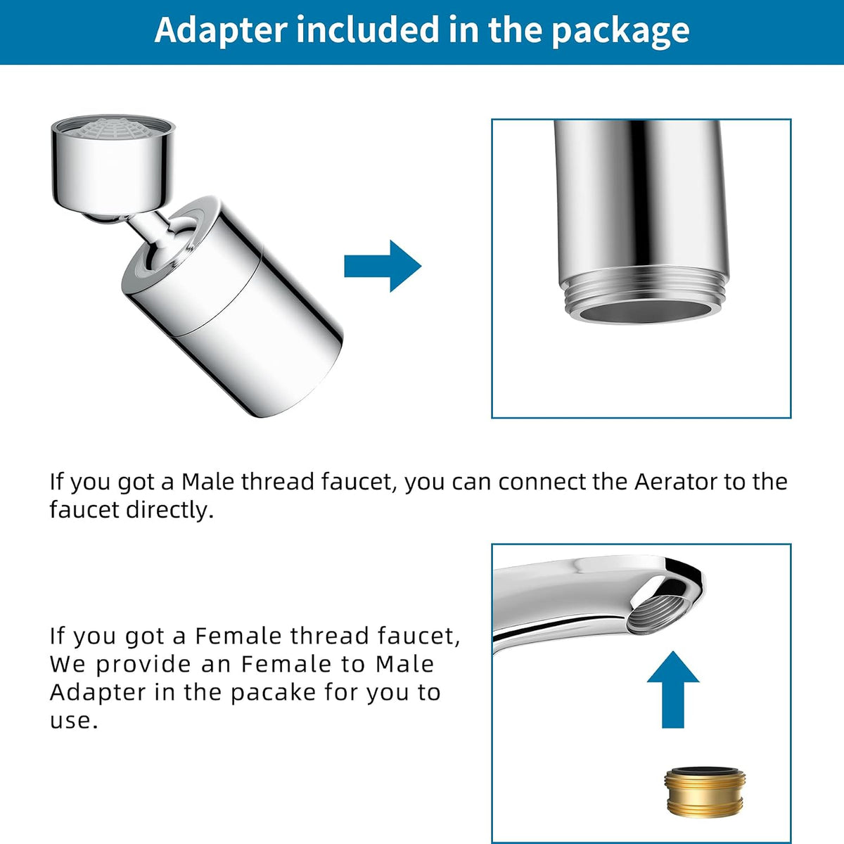Hibbent NSF/ANSI/CAN 61 & cUPC Certified Faucet Aerator, Chrome