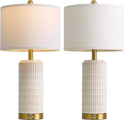 PoKat Touch Bedside Table Lamps with 2 USB for Bedroom Living Room, 25''