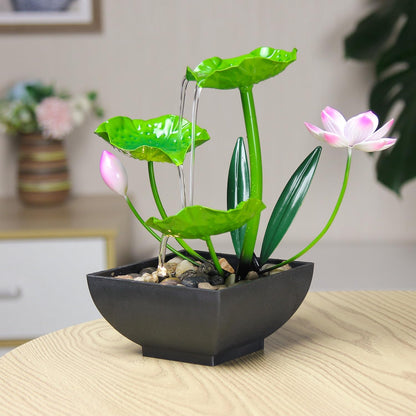 Water Fountain Indoor Waterfall Fountain 3-Tier Tabletop Fountain Lotus Desk Relaxation Home Decor Including Lots of Rocks and Soothing Sound Machine (Green 1)