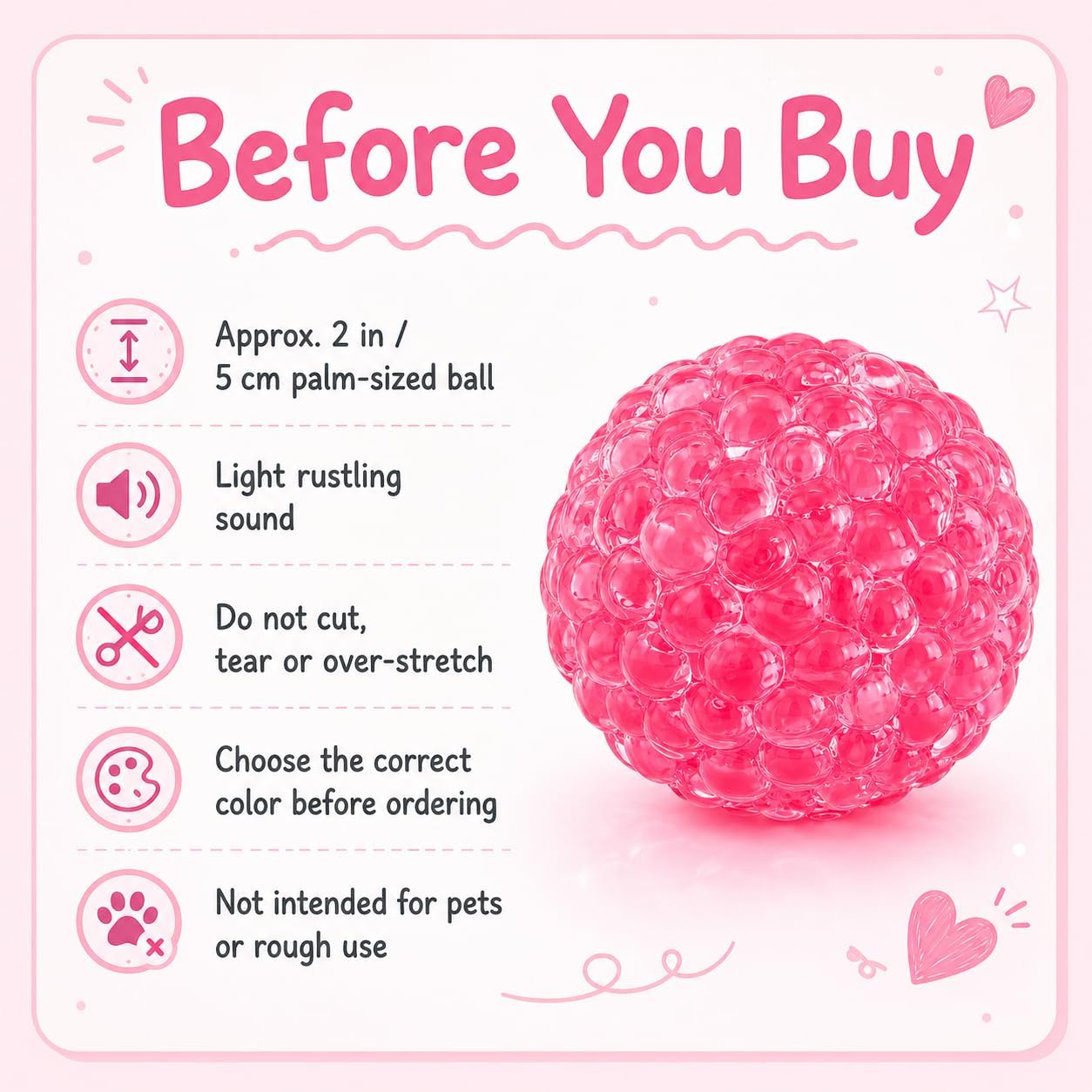 Handmade Stress Relief Balls for Adults, Soft Squeeze Fidget Toy with Rustling Sound, Portable Sensory Desk Toy for Office and Home (1 Blue)