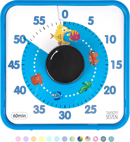 Visual Timer 7.5 inch; 60 Minute 1 Hour Countdown Timer for Kids Classroom Teaching Tool Home Office Meeting, Mechanical Countdown Clock for Exam Time Management Magnetic, Navy Blue with Colorful Disc