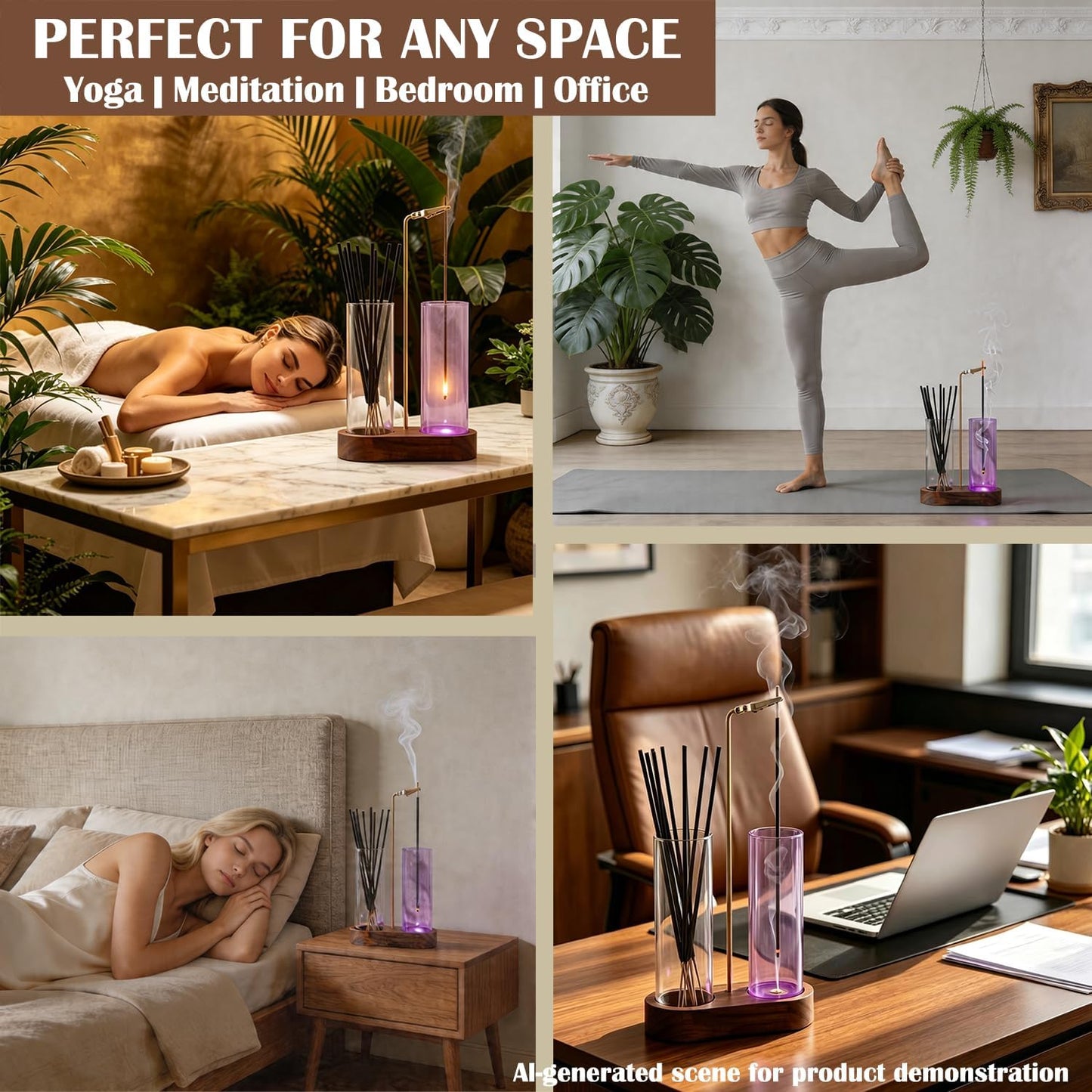 Glass Glowing Incense Holder - Modern Double Tube Incense Stick Burner with Ash Catcher - Aesthetic 2-in-1 Fragrance Display for Palo Santo, Sage & Candles - Zen Decor for Yoga & Meditation