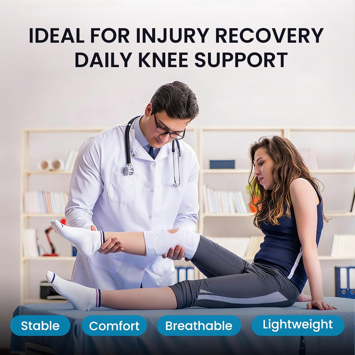 Galvaran Knee Brace with Side Stabilizers for Meniscal Tear Knee Pain ACL MCL Arthritis Injuries Recovery, Breathable Adjustable Knee Support for Men and Women
