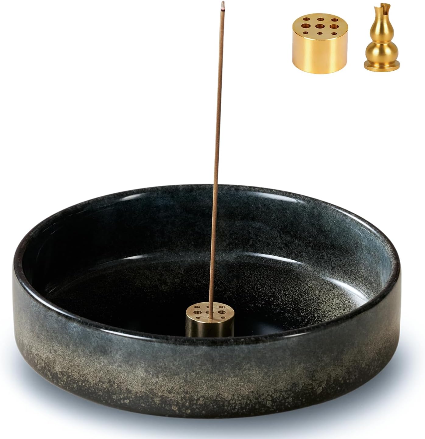 5.9" Ceramic Incense Holder with 10 Holes,5in1 Incense Tray for Sticks,Coil,Cone,Sage,Palo Santo,Handcrafted Burner Ash Catcher Smudge Bowl for Yoga Meditation Energy Cleansing Room Décor,Blue