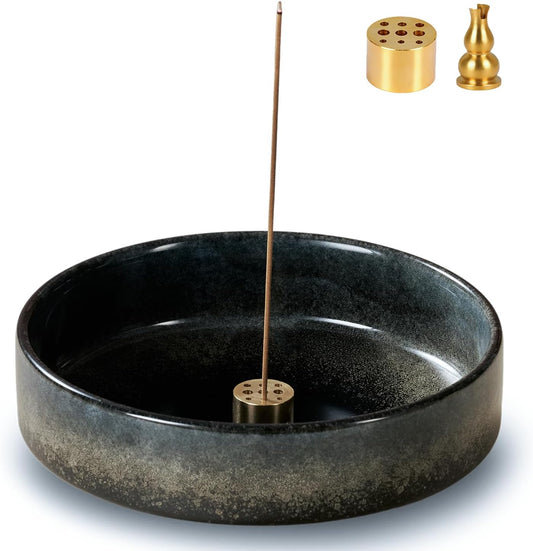 5.9" Ceramic Incense Holder with 10 Holes,5in1 Incense Tray for Sticks,Coil,Cone,Sage,Palo Santo,Handcrafted Burner Ash Catcher Smudge Bowl for Yoga Meditation Energy Cleansing Room Décor,Blue