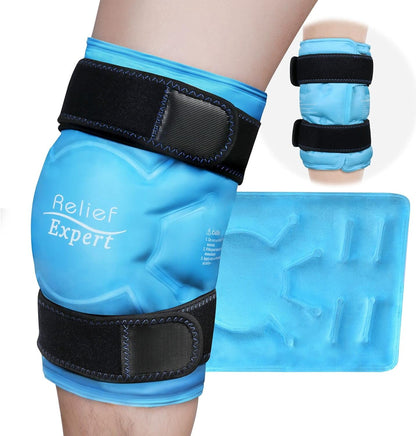 Relief Expert Knee Ice Pack Wrap Around Entire Knee, Large Ice Pack for Leg Soothing Discomfort, Reusable Ice Wraps with Cold Compress for Musclar Relaxation, Post-Workout Recovery,L