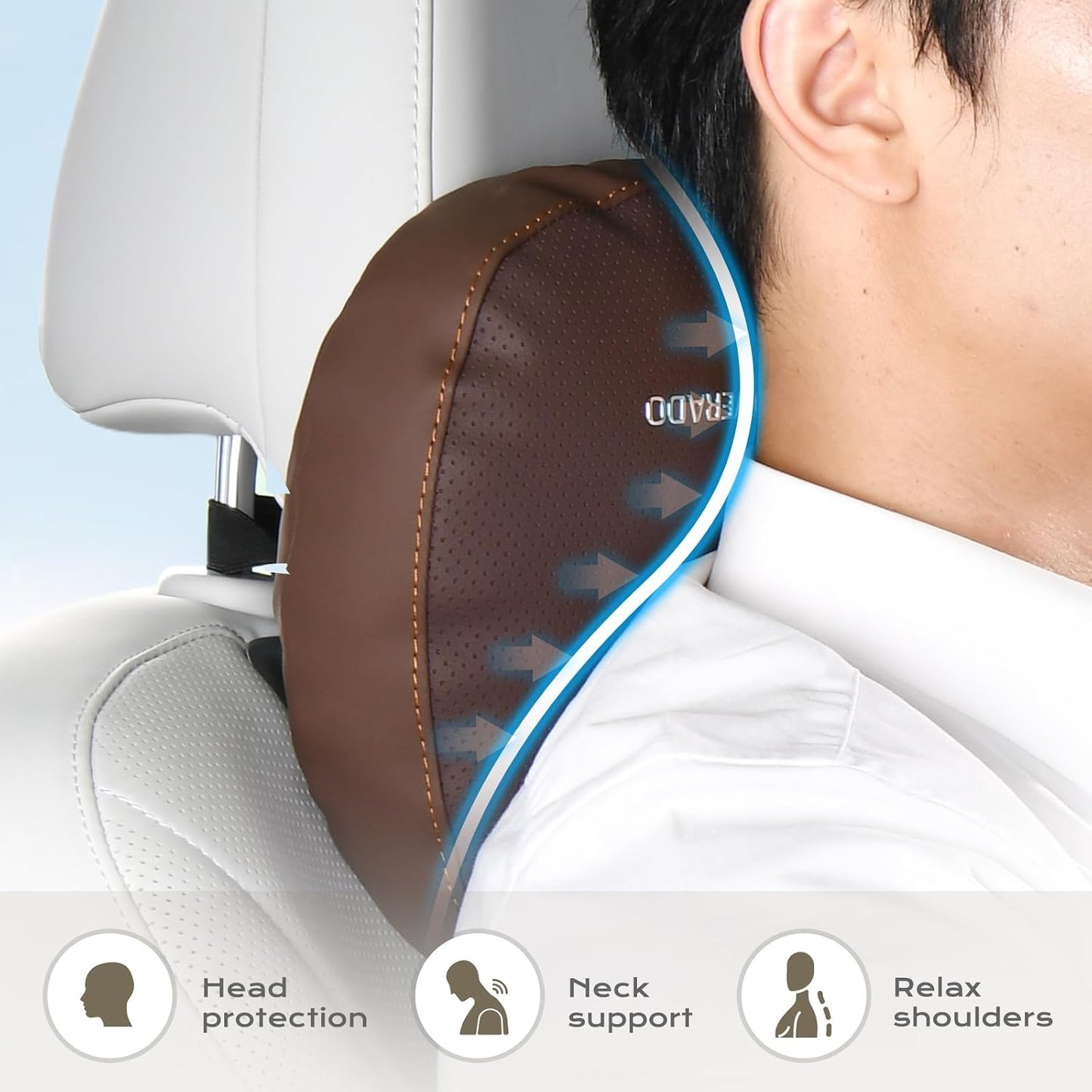 Coverado Car Lumbar Support Pillow and Car Neck Pillow Kit, Ergonomic Design Car Headrest Pillow for Driving, Relax Back Head Muscles Relieve Driving Fatigue, Breathable & Removable Cover, Gray