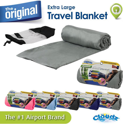 Cloudz Extra Large Airplane Travel Blanket for Your Flight, Car, Camping, Home or Comforting Warmth Anywhere! Includes Warm Cozy Pockets for Your Feet and a Travel Bag - Charcoal