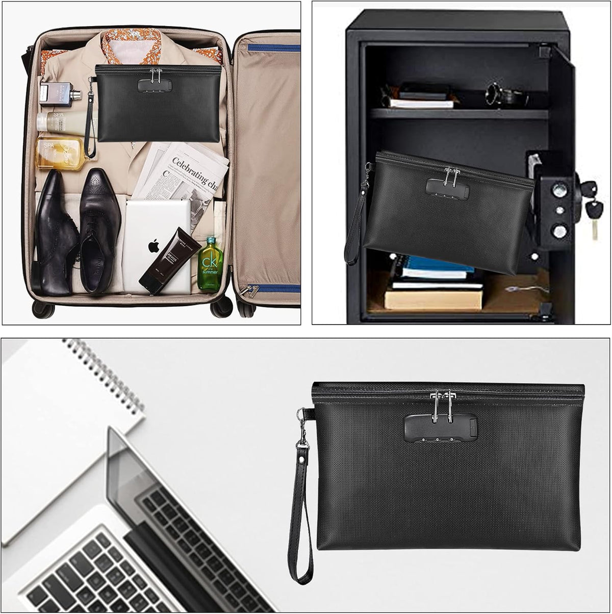 Fireproof Document Bag with Lock,Waterproof Money Pouch,14.3"x10.2"