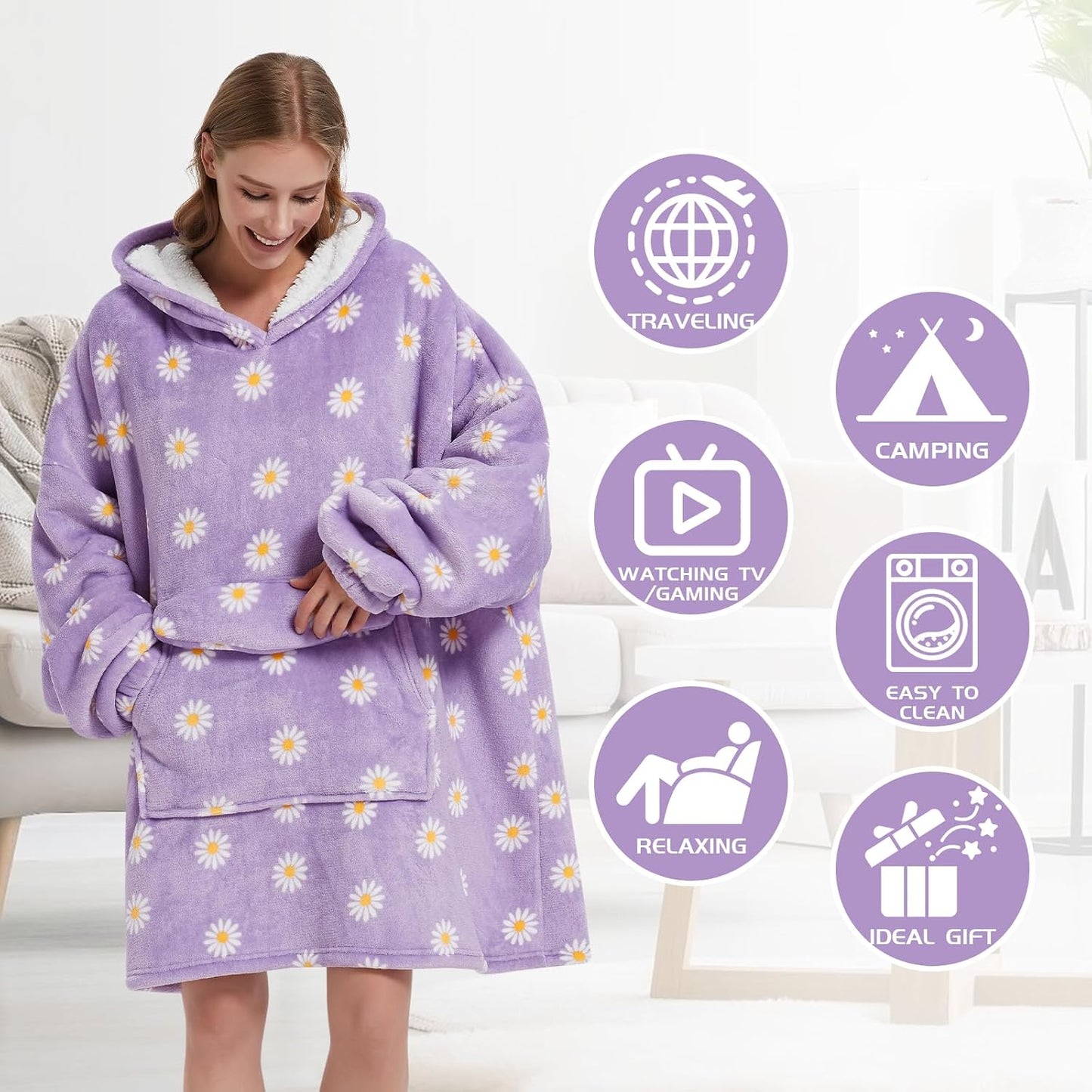 Mewkou Wearable Blanket Hoodie for Adult,Oversized Sherpa Fleece Blanket Hoodie for Women Men,Grey