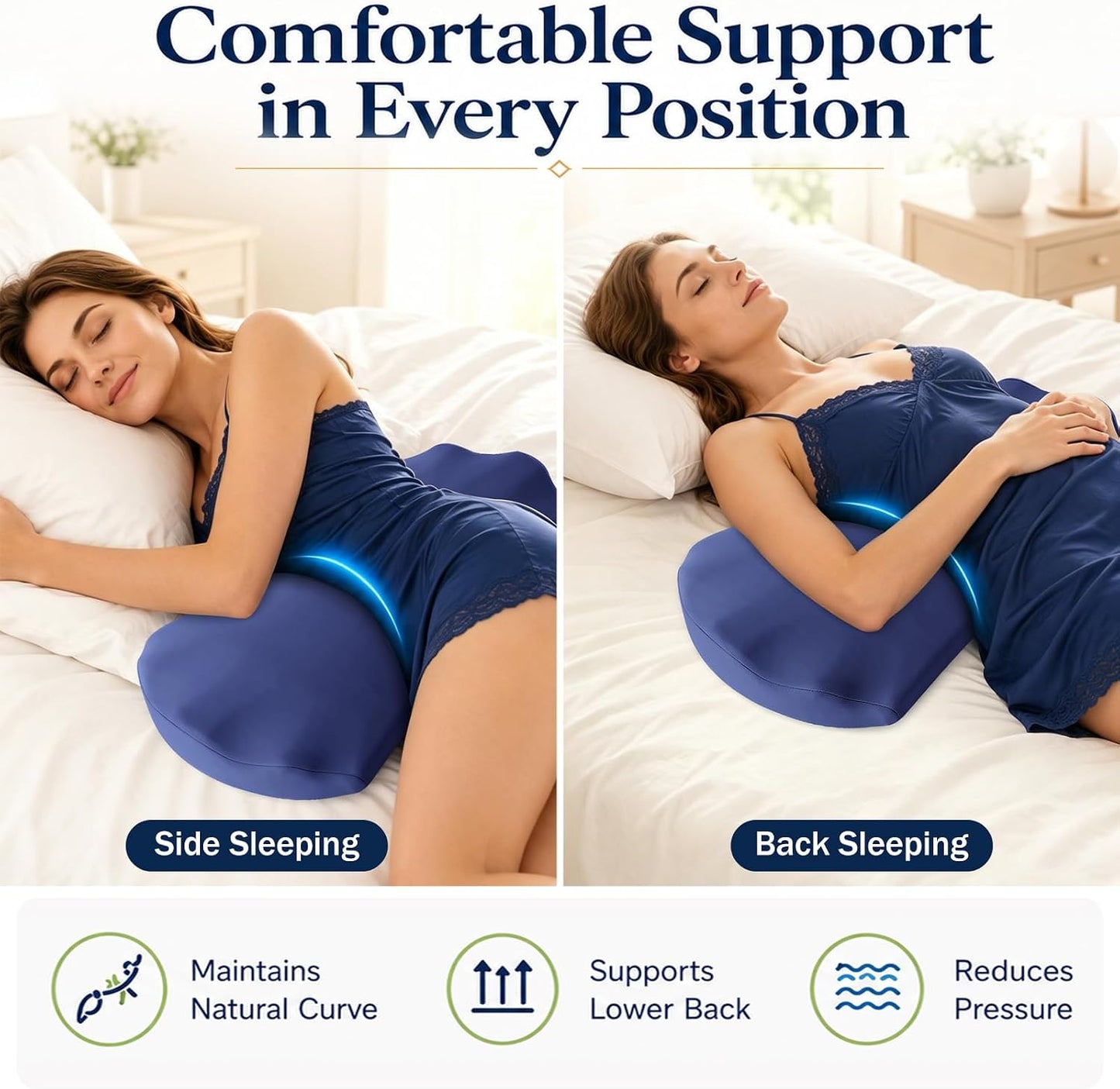 Fledano Lumbar Pillow for Sleeping, Lumbar Support Pillow for Bed for Back Pain Relief, Memory Foam Lower Back Pillow for Bed, Back Support Pillow for Side & Back Sleepers, Washable Cover